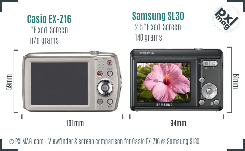 Casio EX-Z16 vs Samsung SL30 Screen and Viewfinder comparison