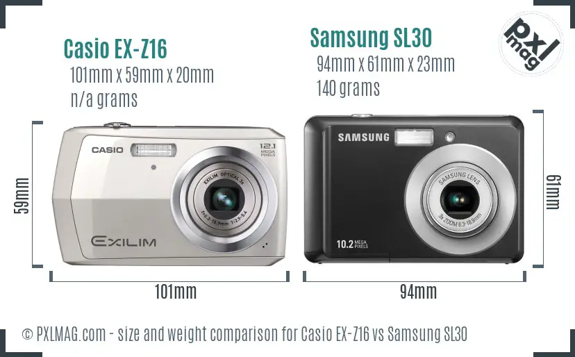 Casio EX-Z16 vs Samsung SL30 size comparison