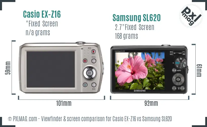 Casio EX-Z16 vs Samsung SL620 Screen and Viewfinder comparison