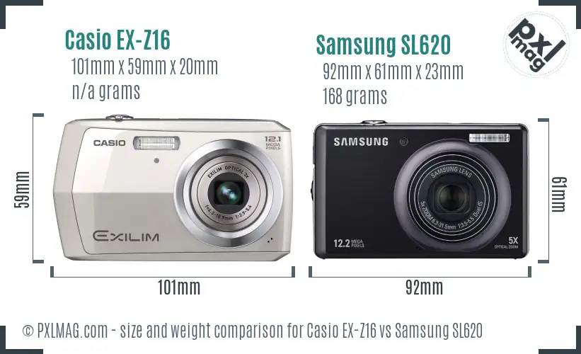 Casio EX-Z16 vs Samsung SL620 size comparison