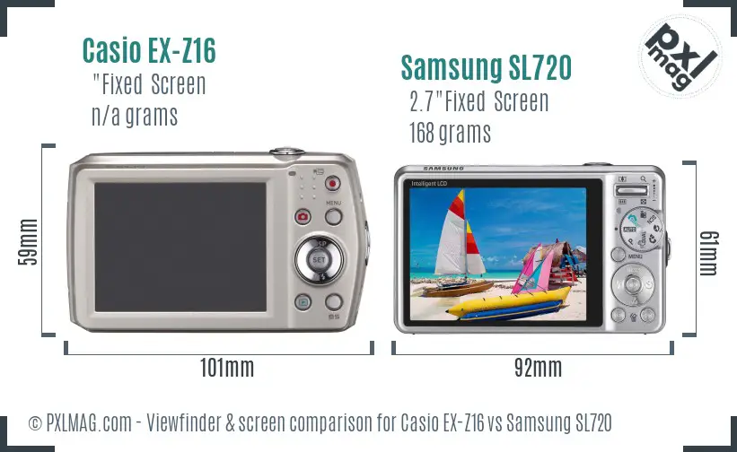 Casio EX-Z16 vs Samsung SL720 Screen and Viewfinder comparison