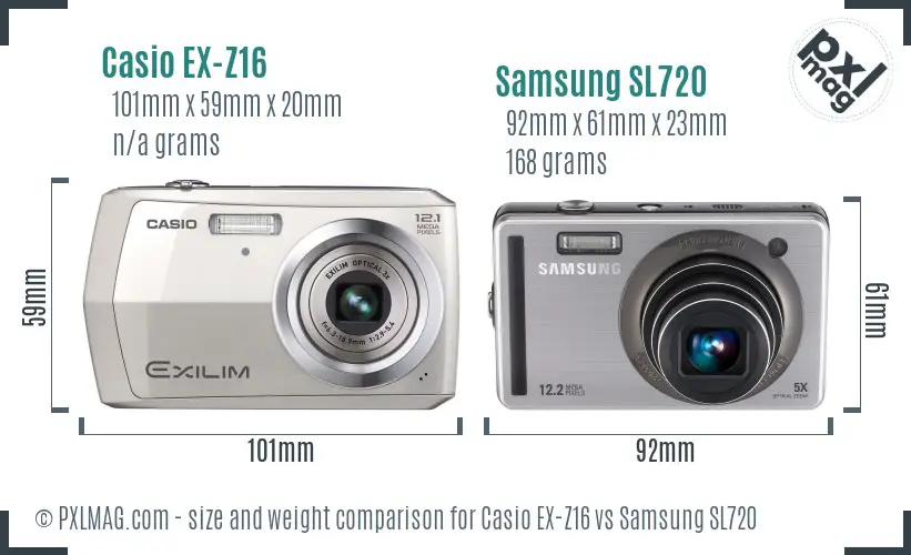 Casio EX-Z16 vs Samsung SL720 size comparison