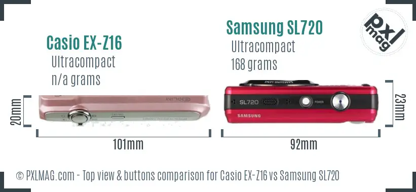 Casio EX-Z16 vs Samsung SL720 top view buttons comparison