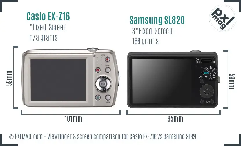 Casio EX-Z16 vs Samsung SL820 Screen and Viewfinder comparison