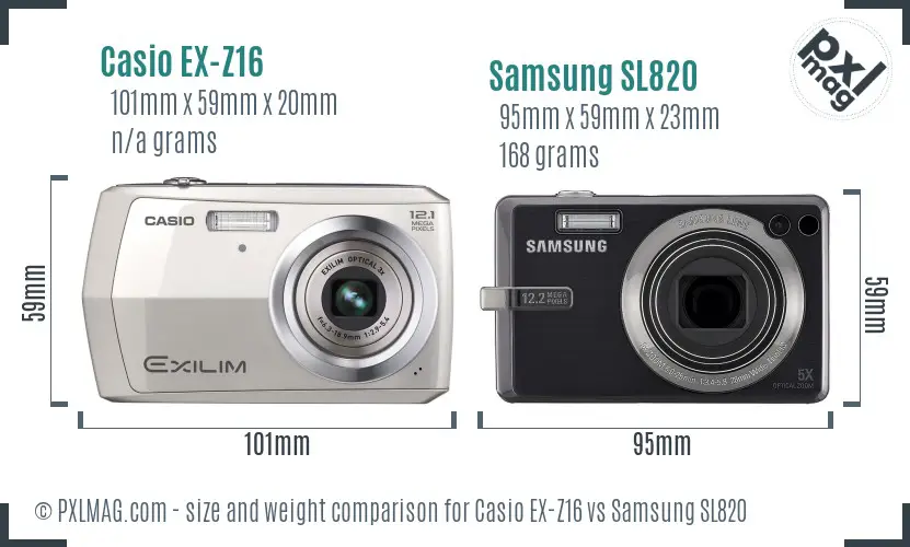 Casio EX-Z16 vs Samsung SL820 size comparison