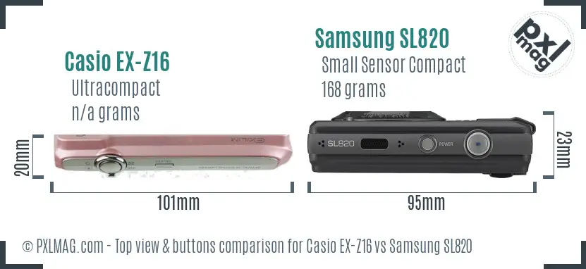 Casio EX-Z16 vs Samsung SL820 top view buttons comparison