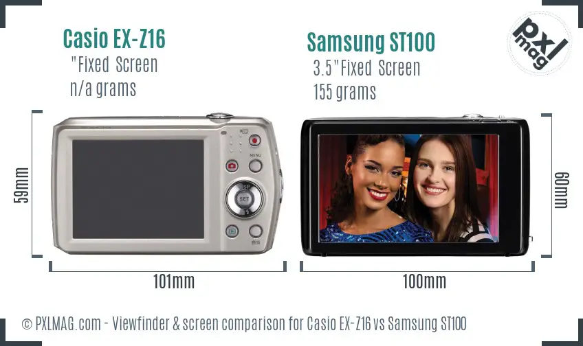 Casio EX-Z16 vs Samsung ST100 Screen and Viewfinder comparison