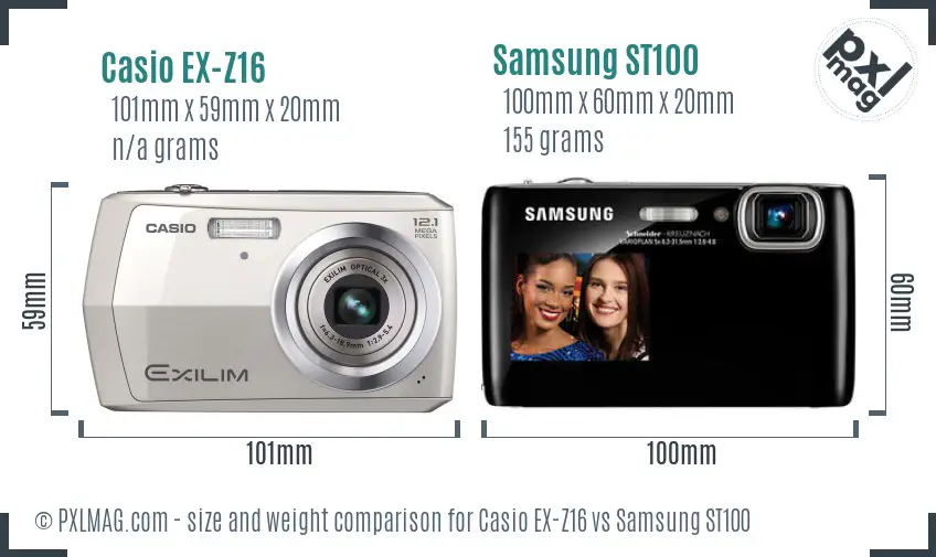 Casio EX-Z16 vs Samsung ST100 size comparison
