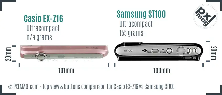 Casio EX-Z16 vs Samsung ST100 top view buttons comparison