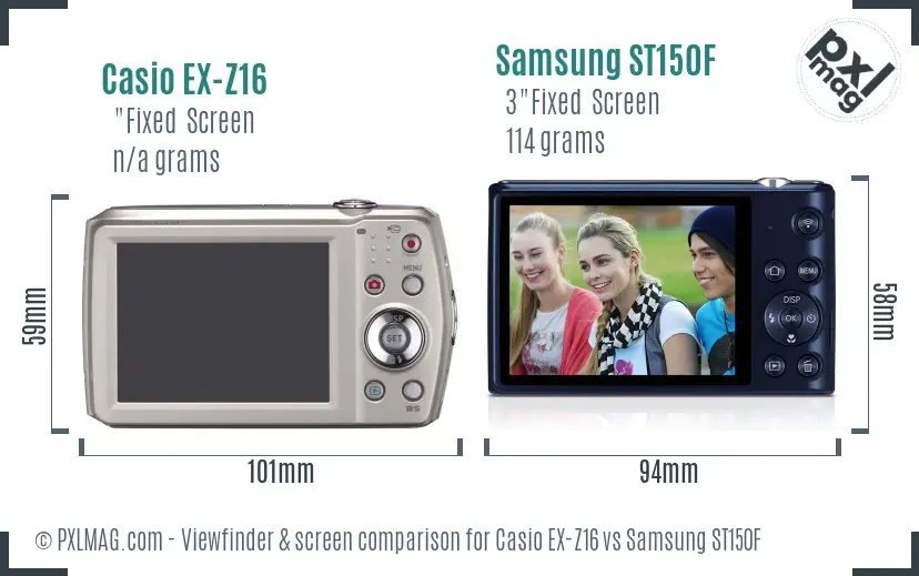 Casio EX-Z16 vs Samsung ST150F Screen and Viewfinder comparison