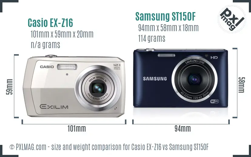 Casio EX-Z16 vs Samsung ST150F size comparison