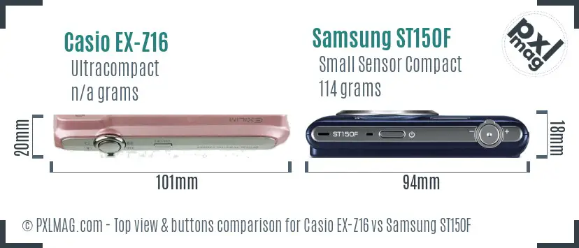 Casio EX-Z16 vs Samsung ST150F top view buttons comparison