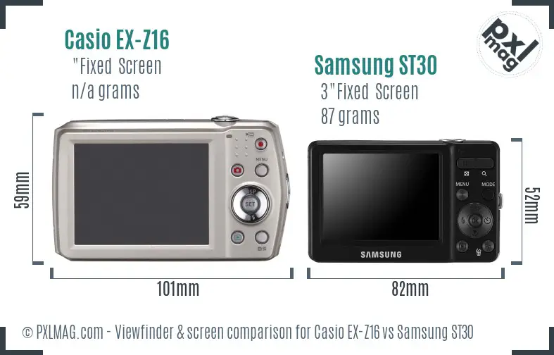 Casio EX-Z16 vs Samsung ST30 Screen and Viewfinder comparison
