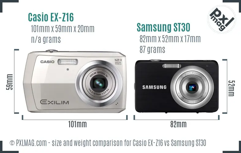 Casio EX-Z16 vs Samsung ST30 size comparison