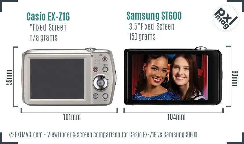 Casio EX-Z16 vs Samsung ST600 Screen and Viewfinder comparison