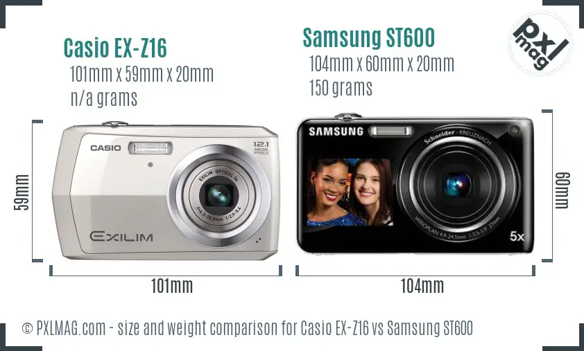Casio EX-Z16 vs Samsung ST600 size comparison