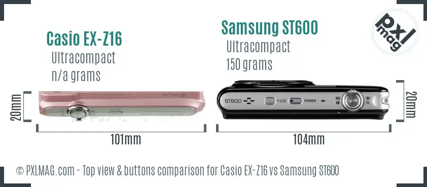 Casio EX-Z16 vs Samsung ST600 top view buttons comparison
