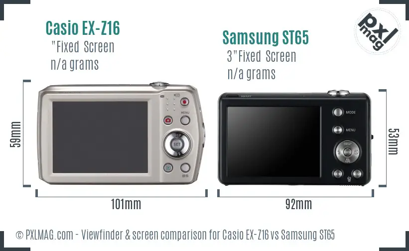 Casio EX-Z16 vs Samsung ST65 Screen and Viewfinder comparison