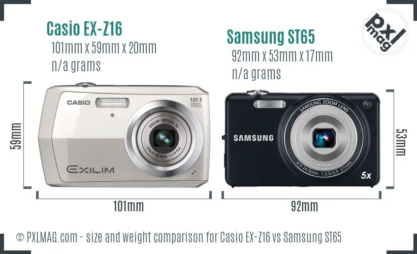 Casio EX-Z16 vs Samsung ST65 size comparison