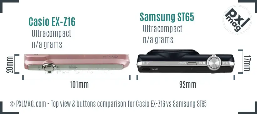 Casio EX-Z16 vs Samsung ST65 top view buttons comparison