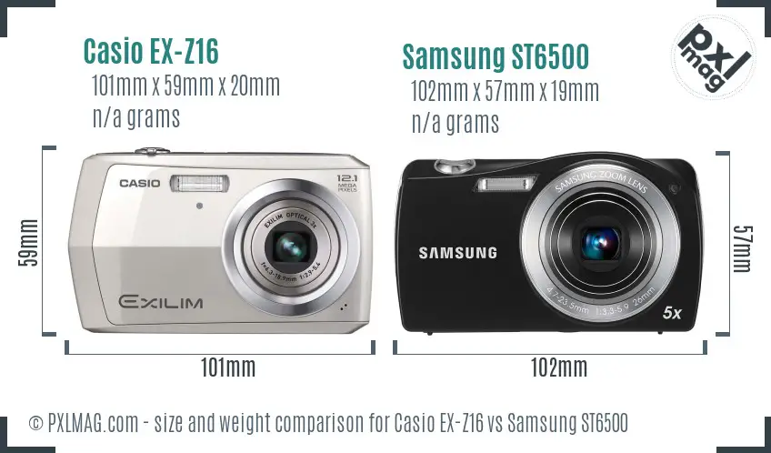 Casio EX-Z16 vs Samsung ST6500 size comparison