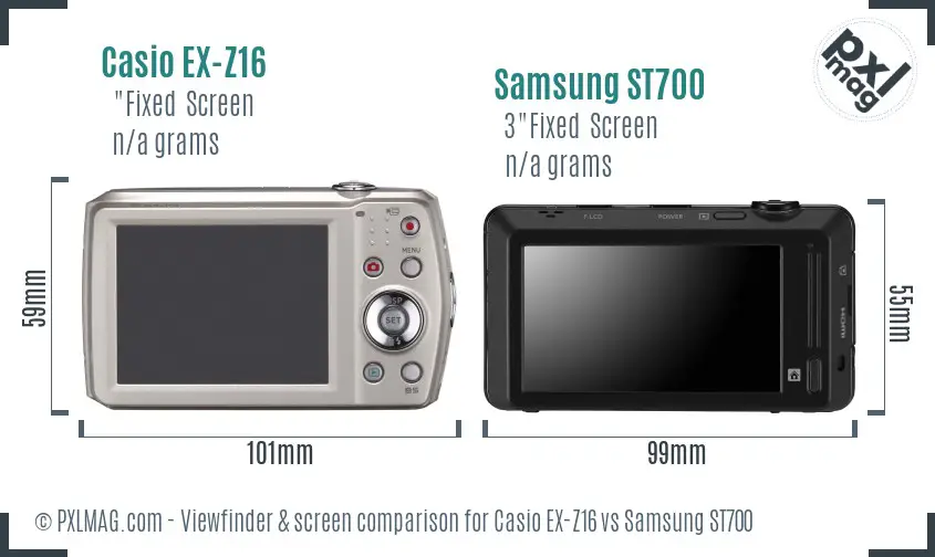 Casio EX-Z16 vs Samsung ST700 Screen and Viewfinder comparison