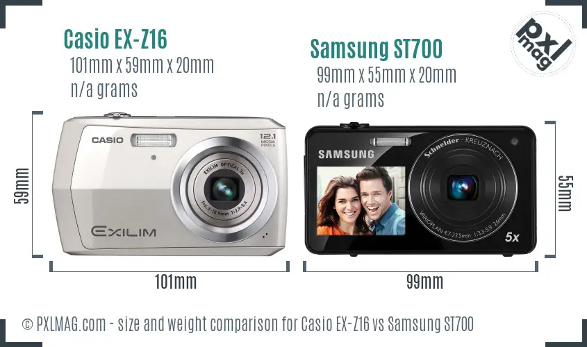 Casio EX-Z16 vs Samsung ST700 size comparison