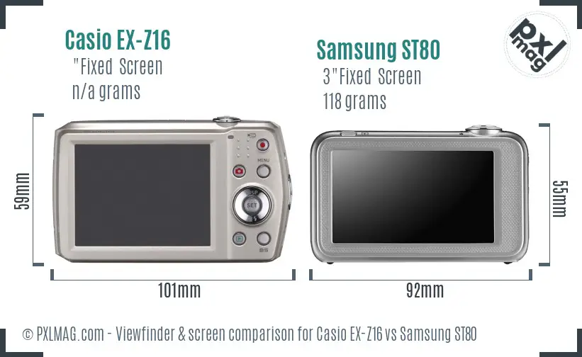 Casio EX-Z16 vs Samsung ST80 Screen and Viewfinder comparison