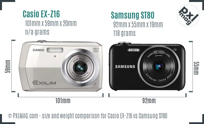 Casio EX-Z16 vs Samsung ST80 size comparison