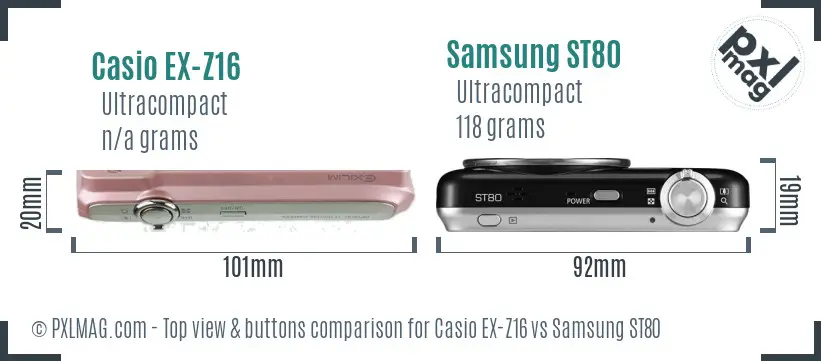 Casio EX-Z16 vs Samsung ST80 top view buttons comparison