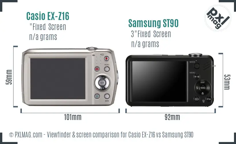 Casio EX-Z16 vs Samsung ST90 Screen and Viewfinder comparison