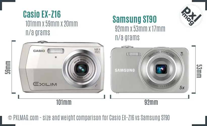 Casio EX-Z16 vs Samsung ST90 size comparison