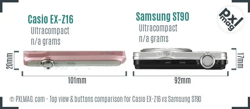Casio EX-Z16 vs Samsung ST90 top view buttons comparison