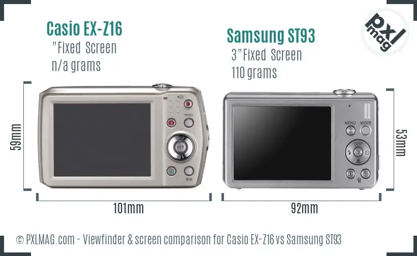 Casio EX-Z16 vs Samsung ST93 Screen and Viewfinder comparison