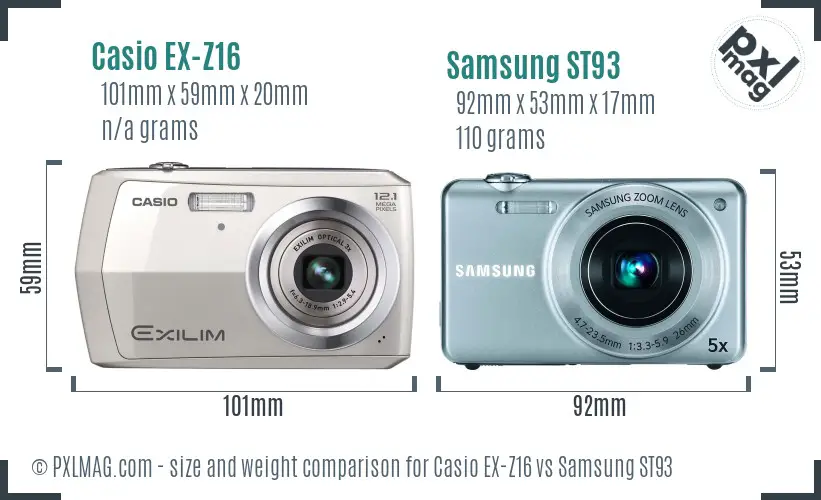 Casio EX-Z16 vs Samsung ST93 size comparison