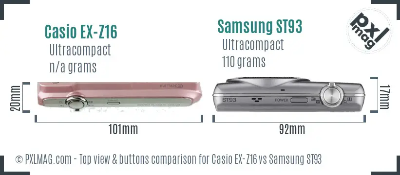Casio EX-Z16 vs Samsung ST93 top view buttons comparison