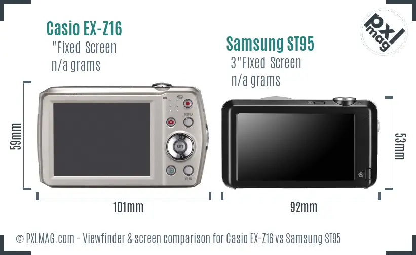 Casio EX-Z16 vs Samsung ST95 Screen and Viewfinder comparison