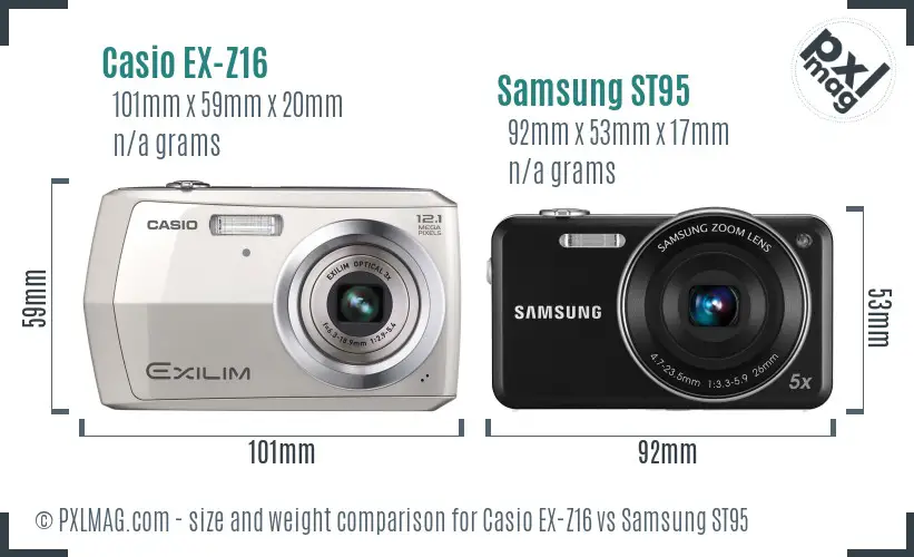 Casio EX-Z16 vs Samsung ST95 size comparison