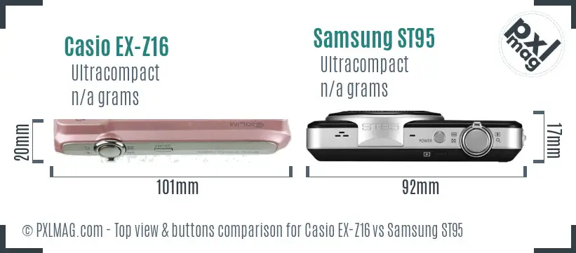 Casio EX-Z16 vs Samsung ST95 top view buttons comparison