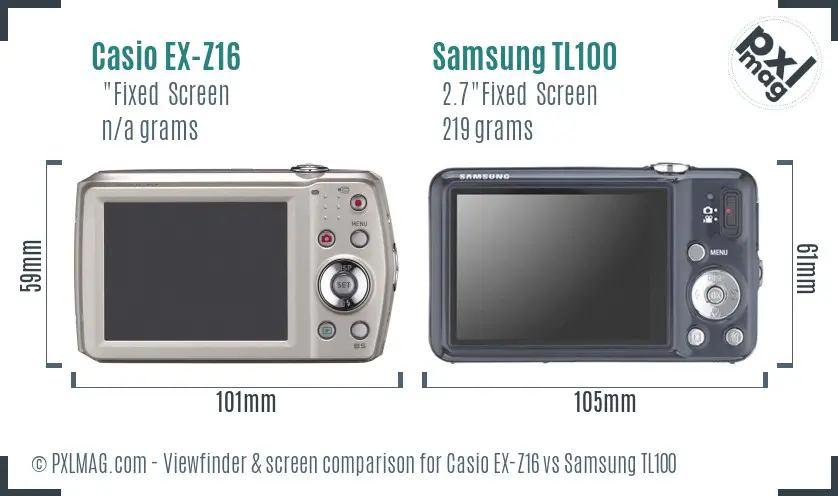 Casio EX-Z16 vs Samsung TL100 Screen and Viewfinder comparison