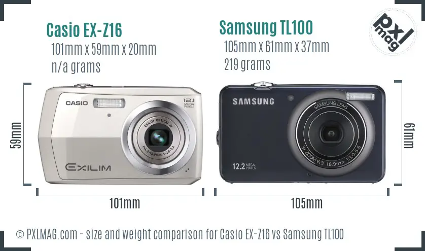 Casio EX-Z16 vs Samsung TL100 size comparison