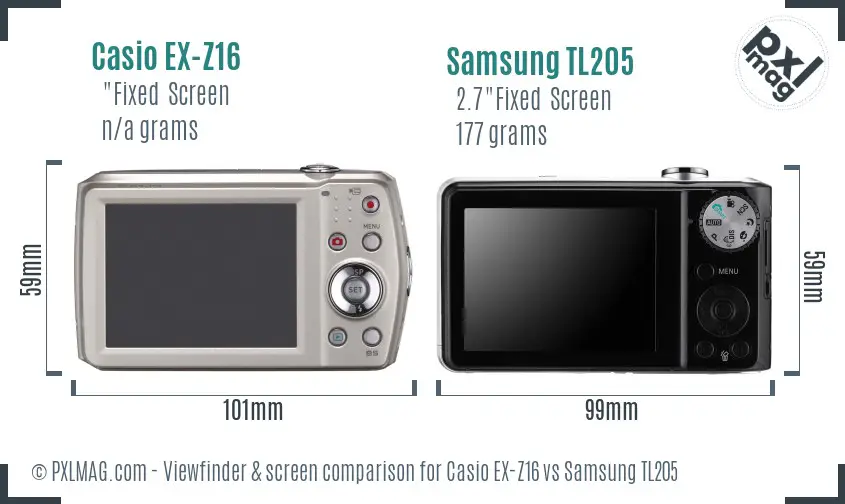 Casio EX-Z16 vs Samsung TL205 Screen and Viewfinder comparison