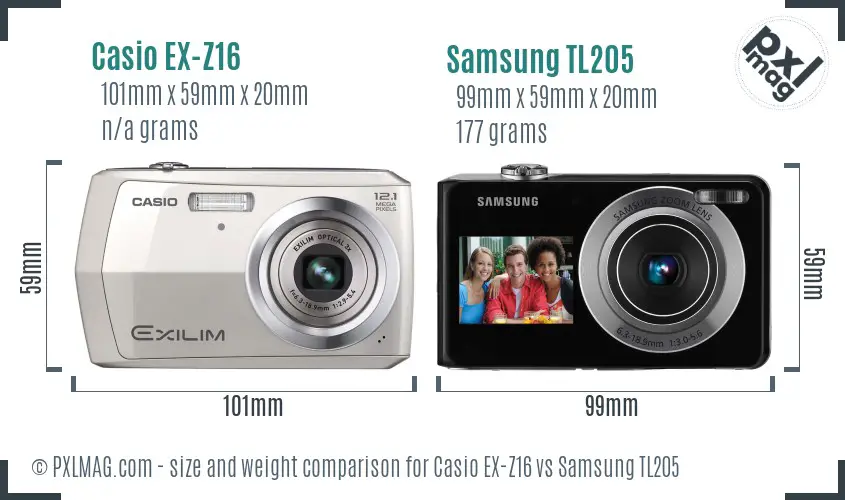 Casio EX-Z16 vs Samsung TL205 size comparison