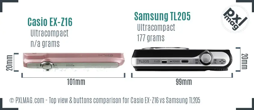 Casio EX-Z16 vs Samsung TL205 top view buttons comparison