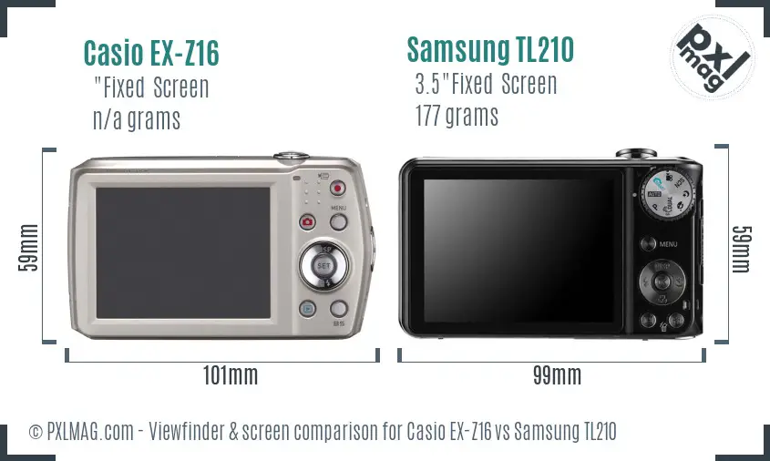 Casio EX-Z16 vs Samsung TL210 Screen and Viewfinder comparison