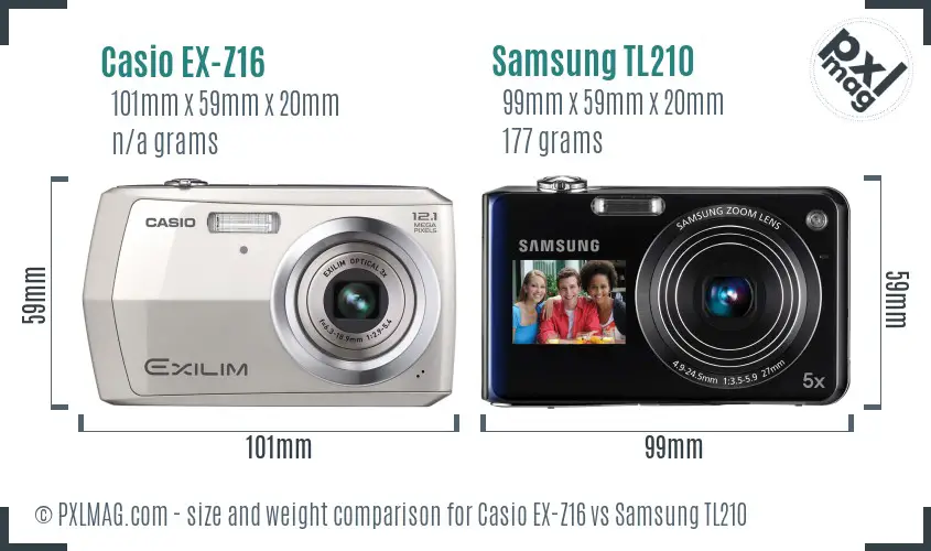 Casio EX-Z16 vs Samsung TL210 size comparison