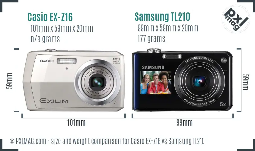 Casio EX-Z16 vs Samsung TL210 size comparison Casio EX-Z16 vs Samsung TL210 size comparison