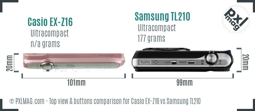 Casio EX-Z16 vs Samsung TL210 top view buttons comparison