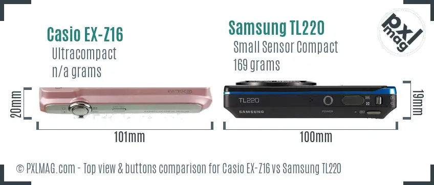 Casio EX-Z16 vs Samsung TL220 top view buttons comparison