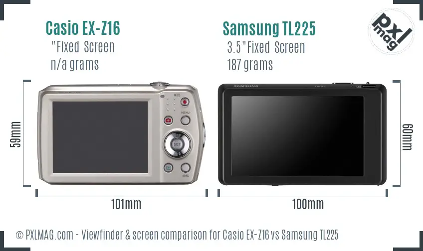 Casio EX-Z16 vs Samsung TL225 Screen and Viewfinder comparison